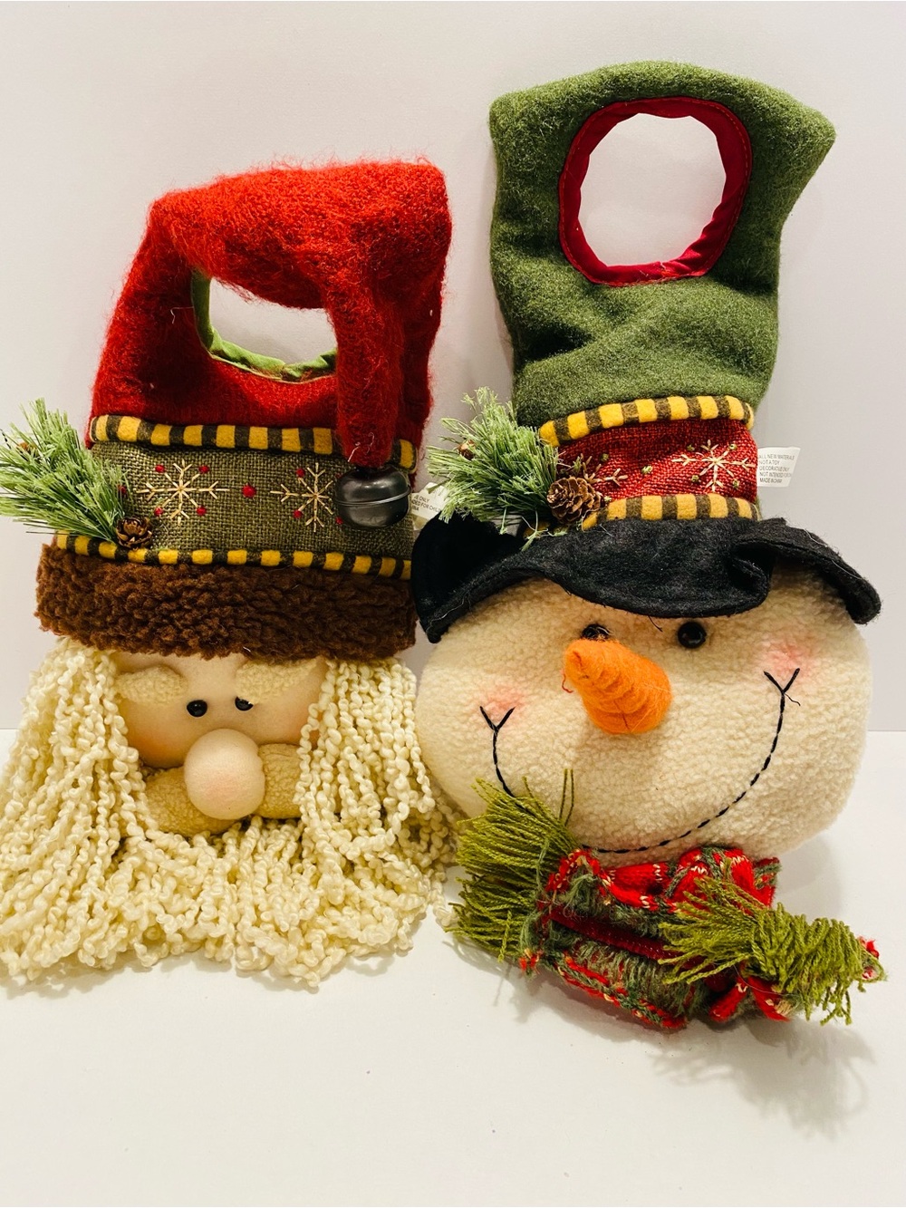 Holiday Santa and Snowman Decorative Door Knob Hangers - Red & Green VINTAGE